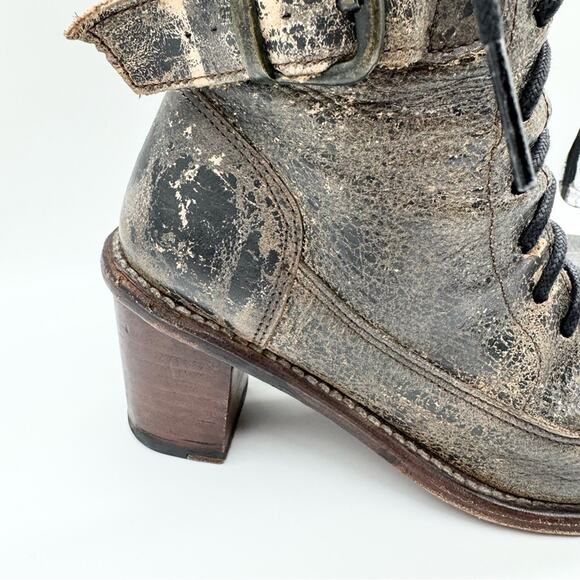 Bed Stu Fiona Cobbler Series Buckled Heeled Moto Boot In Pewter Black Size 6 - Picture 5 of 15